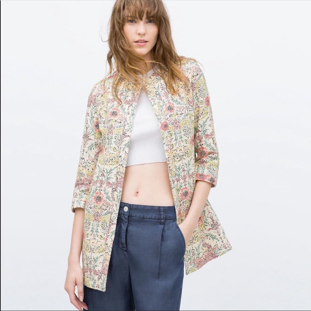 Zara Longline Floral Coat Jacket 60s mod vintage